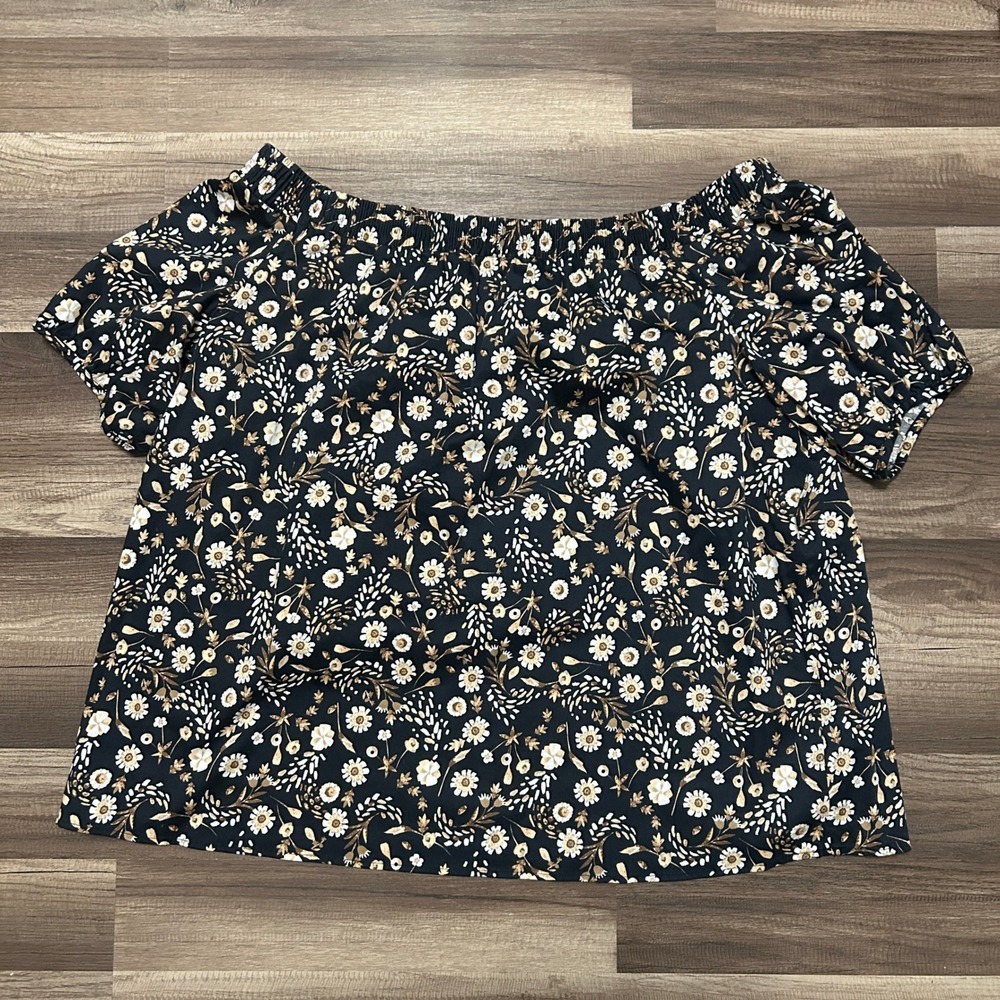 Martha Stewart Blouse 2X Black Floral Off Shoulder Naomi Top Cottagecore Boho
